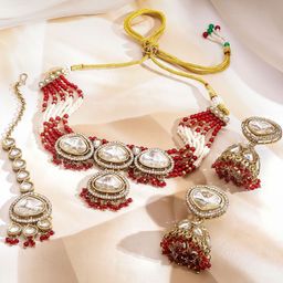 Rubans 22K Gold-Plated Kundan & Zirconia-Studded & Beaded Jewellery Set-picture-23