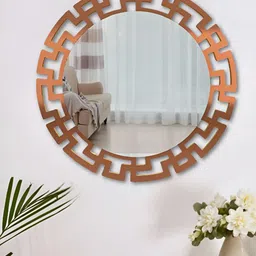 Homscape Brown Round Shaped Wood WallMirror image 4