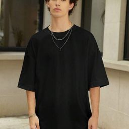 SMAN Men Solid Round Neck Cotton Oversized T-shirt-image-57