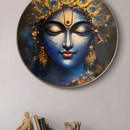 Myntra Elegant Homes Blue & Gold-Toned Divine Blue Goddess Krishna Religious Wall Art-image-78