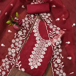 DIVASTRI Floral Embroidered Thread Work Organza Unstitched Dress Material-image-46