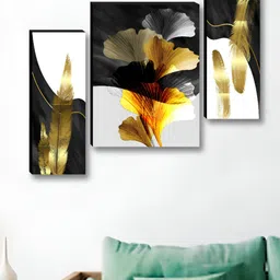 SAF Black & White 3 Pieces Wing & Floral Printed Wooden Wall Art-21