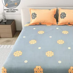 DREAM WEAVERZ Grey & Orange Floral Printed 260 TC King Bedsheet Set 2.35mx 2.55m-image-45