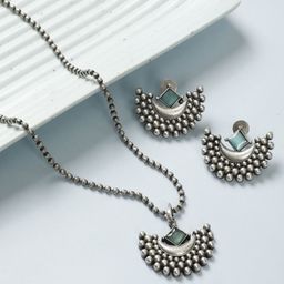 VIVAZS Oxidized Silver-Plated Stone Studded Moon Jewellery Set-29