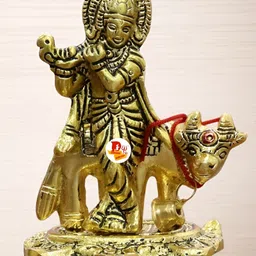 DARIDRA BHANJAN Gold-Toned Krishna With Cow Religious Idol Showpiece-image-25