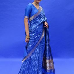 CaniBani Blue Silk Blend Banarasi Sarees-image-73