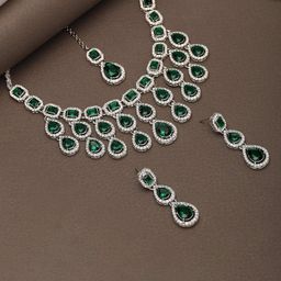 Atasi International Rhodium-Plated American Diamond Stone Studded Jewellery Set-image-6