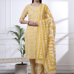 Yufta Women Ethnic Motifs Embroidered Regular Thread Work Pure Cotton Kurta with Trousers & With Dupatta-image-60