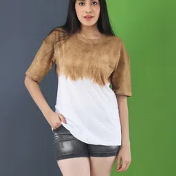 LAPPEN FASHION Women Dyed Round Neck Cotton Oversized T-shirt-image-85