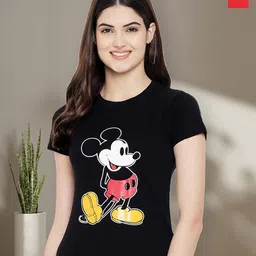Dreambe Women Pack of 2 Mickey Mouse Graphic Printed Cotton Regular Fit T-shirts-image-72