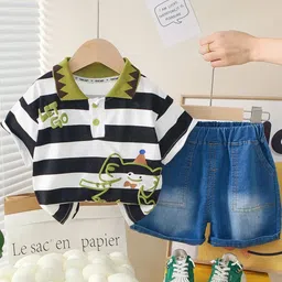 LULU & SKY Boys Striped Pure Cotton T-shirt With Shorts-picture-28