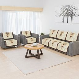 Aura Cream-Coloured & Yellow Printed Cotton Sofa Cover-picture-27
