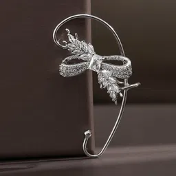 Rubans Voguish Rhodium-Plated Cubic Zirconia Studded Bow Shaped Ear Cuff-18