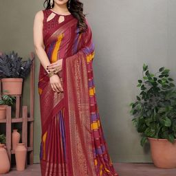 KALINI Striped Poly Chiffon Designer Saree-image-25