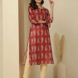 Anouk Rustic Paisley Printed Notch Neck Straight Kurta-image-42
