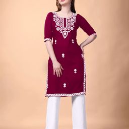 Rinbin Women Floral Embroidered Thread Work Kurta-image-89