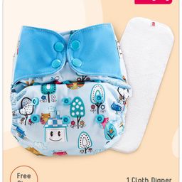 Babyhug Free Size Reusable Contrast Flap Closure Cloth Diaper With Insert Multi Print - Blue-image-22