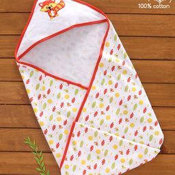 Babyhug 100% Cotton Hooded Wrapper Racoon Print - Orange-image-24