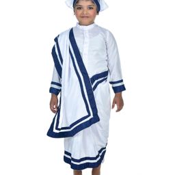 BookMyCostume Full Sleeves Mother Teresa Costume With Head Scarf - White-image-82