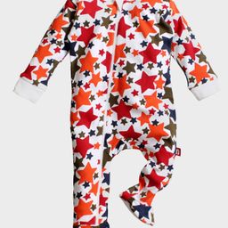Nino Bambino 100% Organic Cotton Full Sleeves Footed Star Print Zipper Romper - Multi Color-image-65