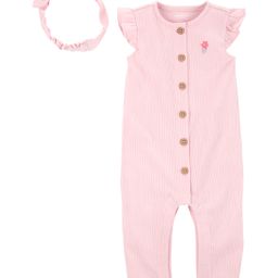 Carter's 2-Pack Crinkle Jersey Jumpsuit & Headwrap - Light Pink-picture-0