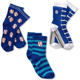 Footprints Pack Of 3 Baseball Theme Organic Cotton Socks - Blue-image-79