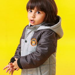 Babyhug Full Sleeves Hooded Padded Jacket Tiger Embroidery - Grey-image-86