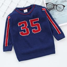 Babyhug Full Sleeves Sweater Numeric 35 Embroidery - Navy Blue-image-83