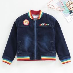Babyhug Full Sleeves Denim Jacket Bear Patch - Dark Blue-image-37