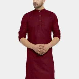 ANUJ FASHION Men Maroon Solid Cotton Mandarin Collar Ethnic Straight Kurtas-picture-12