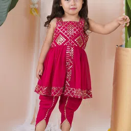 BAESD Girls Ethnic Motifs Embroidered Regular Thread Work Kurti with Dhoti Pants-picture-38