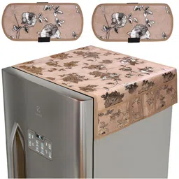 Dakshya Industries Beige & White 3 Pieces Printed Refrigerator Cover With Handle Covers-image-20