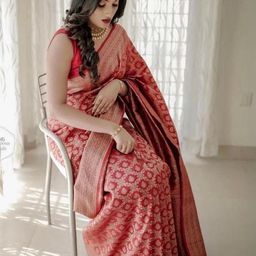CANBIA Woven Design Zari Silk Blend Banarasi Saree-image-35