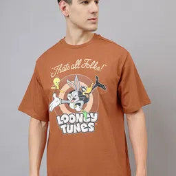 Free Authority Men Looney Tunes Graphic Printed Round Neck Cotton Oversized T-shirt-image-84