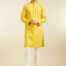 Diwas by Manyavar Band Collar Pure Cotton Jacquard Straight Kurta With Pyjamas-image-38