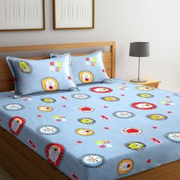 Myntra Elegant Homes Blue Cartoon Printed Cotton 300TC King Bedsheet Set 2.5 m x 2.2 m-image-71