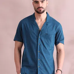 FILORI Men Comfort Cuban Collar Solid Cotton Casual Shirt-image-99