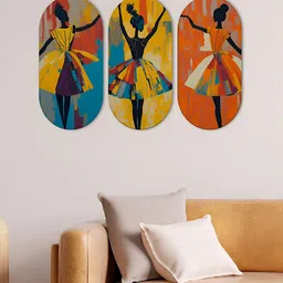ArtVibes Blue & Yellow 3 Pieces Printed Wooden Wall Hangings-picture-57