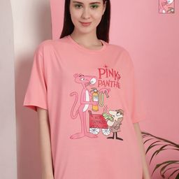 Tromko Women Pack of 2 Pink Panther Graphic Printed Round Neck Cotton Oversized T-shirts-picture-24