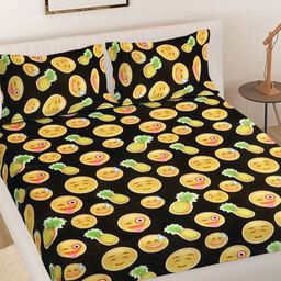 FABINALIV Black Cartoon Characters 300TC Woolen King Bedsheet &2 Pillow Covers 2.50x2.25m-picture-48