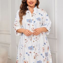 StyleCast Curve Floral Printed Mandarin Collar Shirt Dress-picture-38