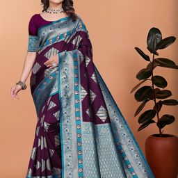 VS MALL Lavender Art Silk Sarees-image-91