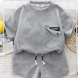 INCLUD Boys Self Design Short Sleeves T-shirt With Shorts-picture-50