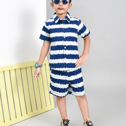 YOUMAA Boys Striped Short Sleeves Pure Cotton Shirt with Shorts-image-13