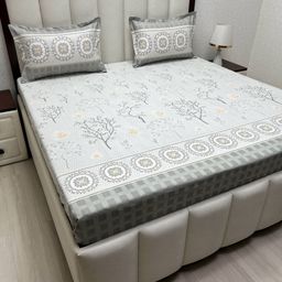 Pure Decor Lifestyle Grey Printed Pure Cotton 380TC King Bedsheet Set 2.74 m x 2.74 m-image-82