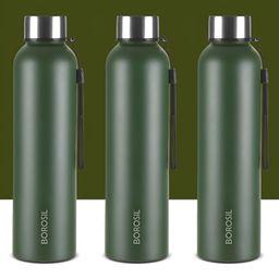 BOROSIL Green Set of 3 Stainless Steel Solid Water Bottle-37