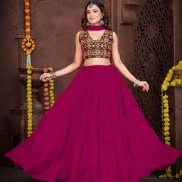KALINI Embroidered Thread Work Georgette Semi-Stitched Lehenga & Choli With Dupatta-picture-9