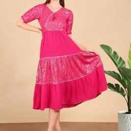 True Shape Women Print Jacquard Fit & Flare Midi Dress-image-67
