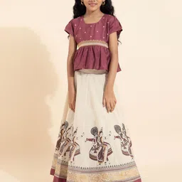 Maybell Girls Embroidered Thread Work Ready to Wear Lehenga &-image-12