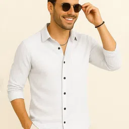 IKON FASHION Textured Spread Collar Slim Fit Shirt-picture-3